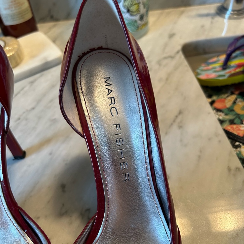 Marc Fisher Crimson Red Patent Leather Heels - Picture 2 of 8